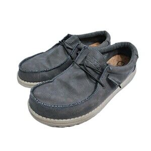 Hey Dude Men's Size 10 Wally Recycled Leather Coffee Gray Slip On Loafers Shoes